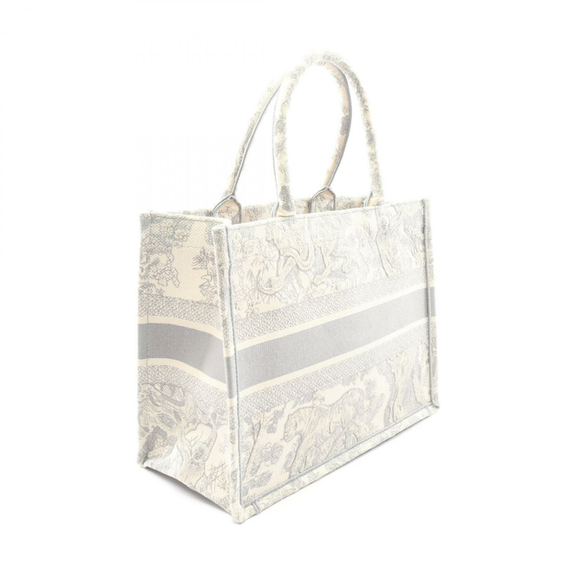Dior BOOK TOTE 中型手提包 帆布 白色 灰色 二手 女士 Logo-1