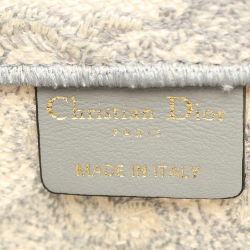 Dior BOOK TOTE 中型手提包 帆布 白色 灰色 二手 女士 Logo-3