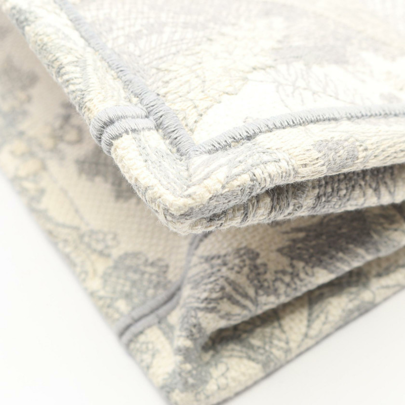 Dior BOOK TOTE 中型手提包 帆布 白色 灰色 二手 女士 Logo-6