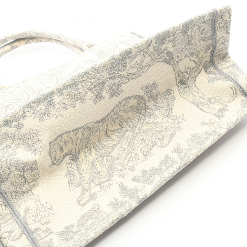 Dior BOOK TOTE 中型手提包 帆布 白色 灰色 二手 女士 Logo-7