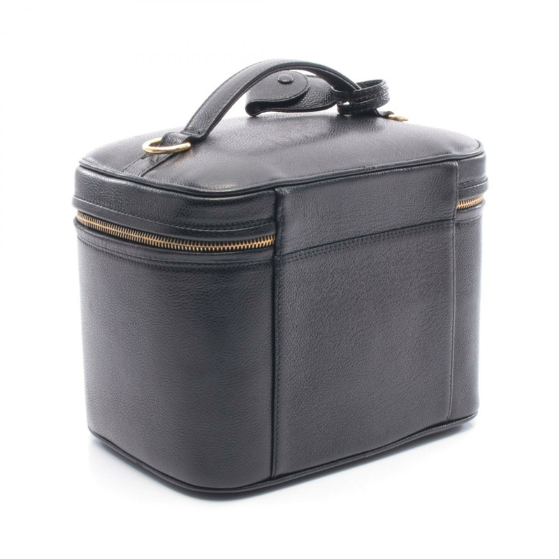 香奈兒 COCO Mark Vanity 單肩手提包,粒面小牛皮,黑色,二手,金色五金 CC-1