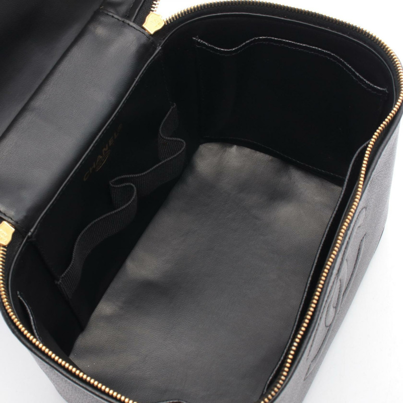 香奈兒 COCO Mark Vanity 單肩手提包,粒面小牛皮,黑色,二手,金色五金 CC-2