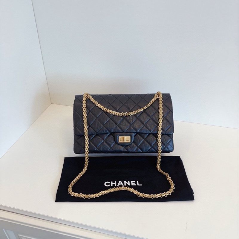 【新🆕】Chanel 黑金油蠟皮2.55 中號 單肩包-0