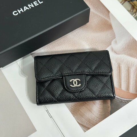 CHANEL 經典口蓋卡包 - 黑銀31開