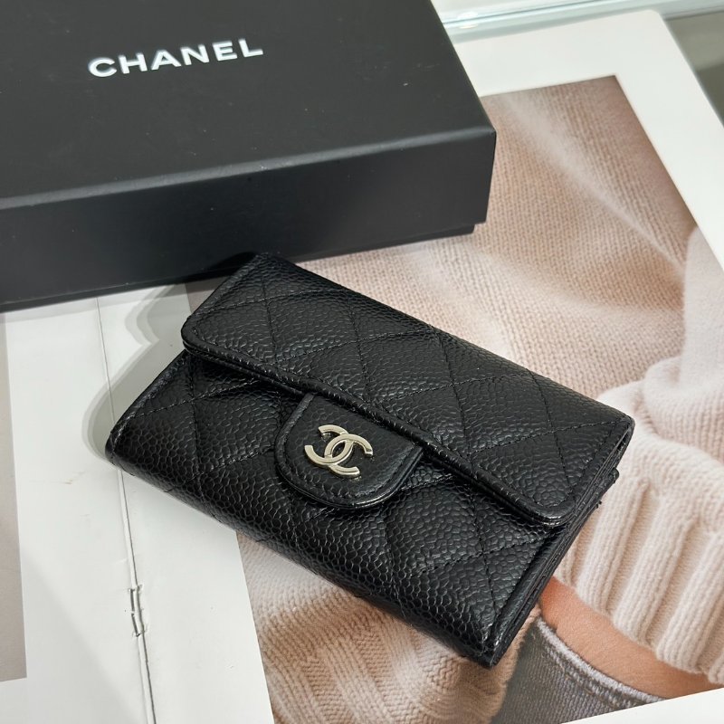 CHANEL 經典口蓋卡包 - 黑銀31開-1