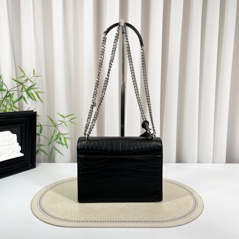 YSL聖羅蘭 黑色鱷魚壓紋日落包單肩斜挎包 包型立挺 容量大小剛好 適合日常通勤使用 高級美麗-6