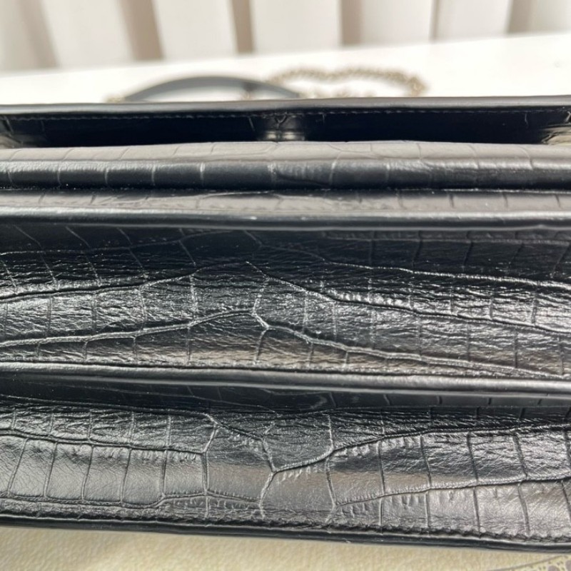 YSL聖羅蘭 黑色鱷魚壓紋日落包單肩斜挎包 包型立挺 容量大小剛好 適合日常通勤使用 高級美麗-8