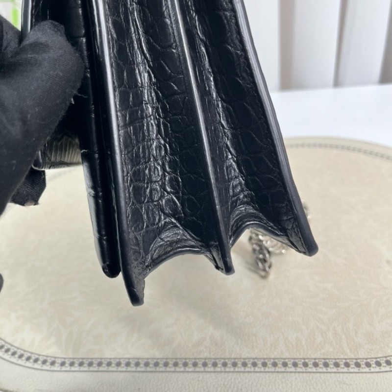 YSL聖羅蘭 黑色鱷魚壓紋日落包單肩斜挎包 包型立挺 容量大小剛好 適合日常通勤使用 高級美麗-10