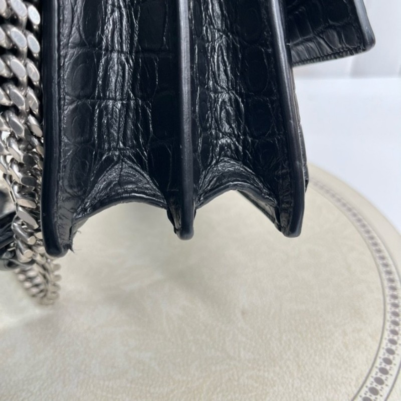 YSL聖羅蘭 黑色鱷魚壓紋日落包單肩斜挎包 包型立挺 容量大小剛好 適合日常通勤使用 高級美麗-11