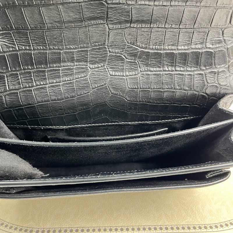 YSL聖羅蘭 黑色鱷魚壓紋日落包單肩斜挎包 包型立挺 容量大小剛好 適合日常通勤使用 高級美麗-12