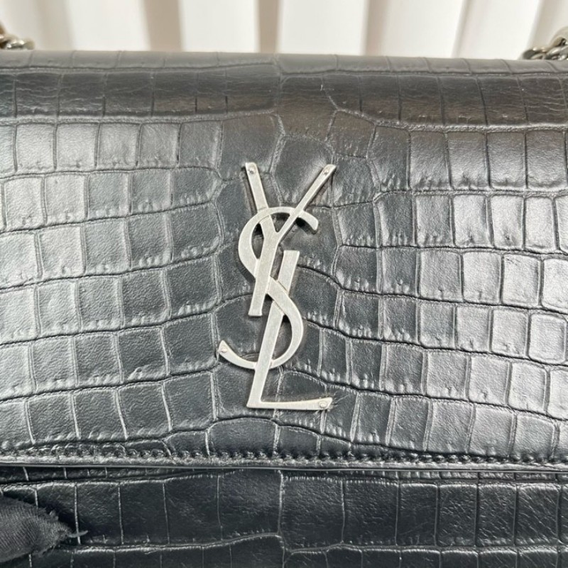 YSL聖羅蘭 黑色鱷魚壓紋日落包單肩斜挎包 包型立挺 容量大小剛好 適合日常通勤使用 高級美麗-13