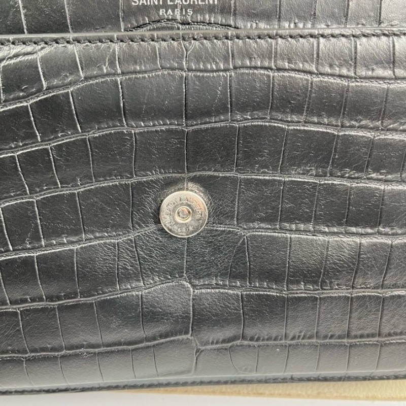 YSL聖羅蘭 黑色鱷魚壓紋日落包單肩斜挎包 包型立挺 容量大小剛好 適合日常通勤使用 高級美麗-14