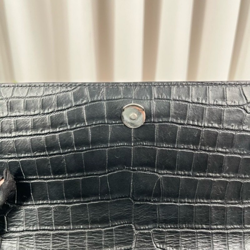 YSL聖羅蘭 黑色鱷魚壓紋日落包單肩斜挎包 包型立挺 容量大小剛好 適合日常通勤使用 高級美麗-15