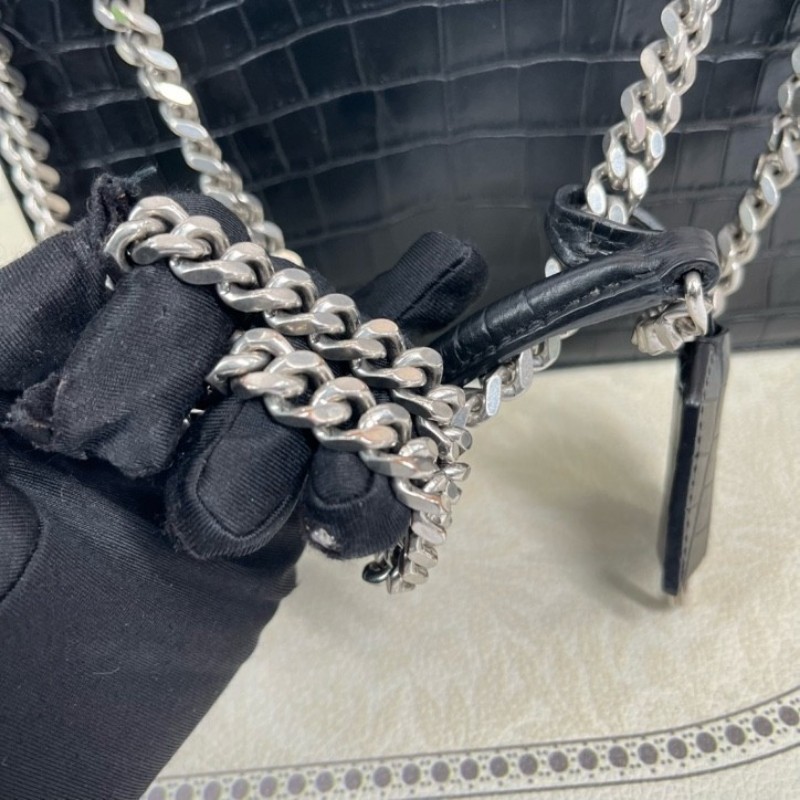 YSL聖羅蘭 黑色鱷魚壓紋日落包單肩斜挎包 包型立挺 容量大小剛好 適合日常通勤使用 高級美麗-17