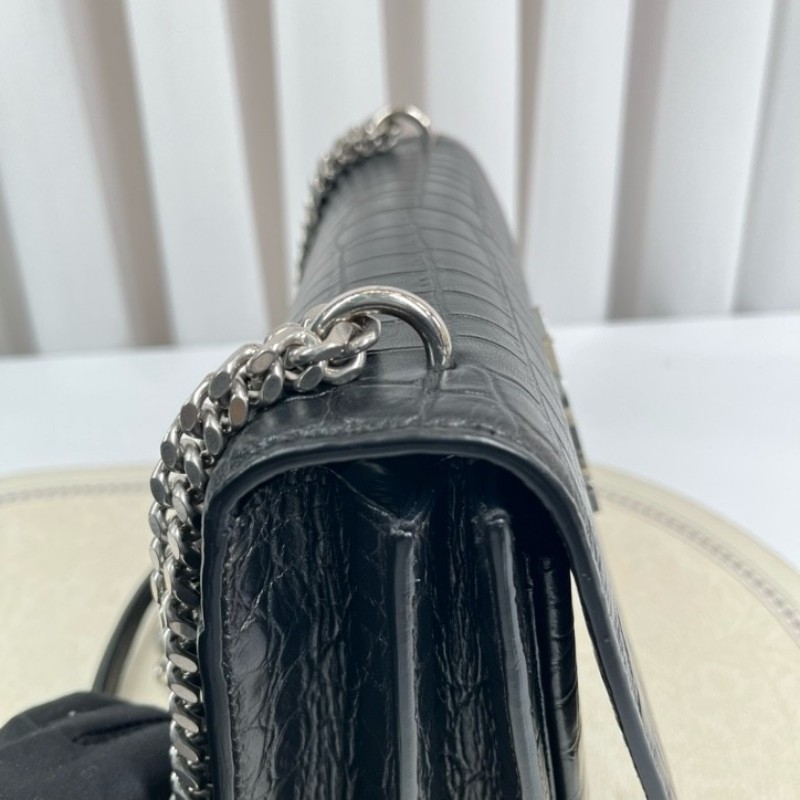 YSL聖羅蘭 黑色鱷魚壓紋日落包單肩斜挎包 包型立挺 容量大小剛好 適合日常通勤使用 高級美麗-20