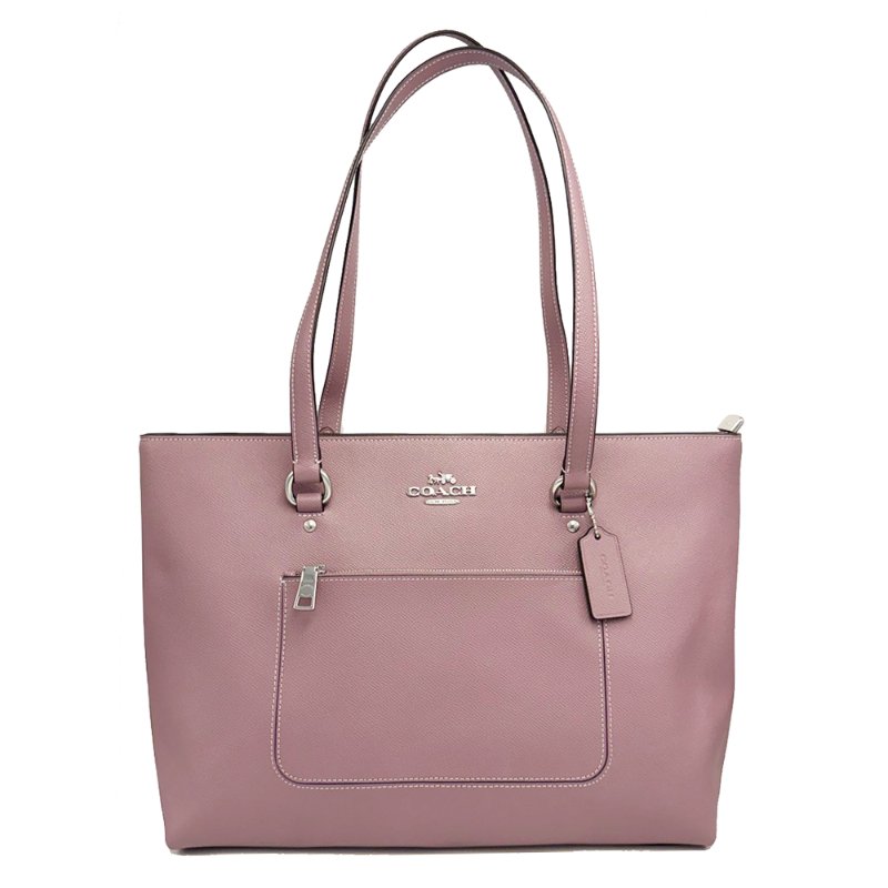 [全新]COACH Station前拉鍊素面防刮牛皮肩背大購物托特包(薰衣草紫)-0