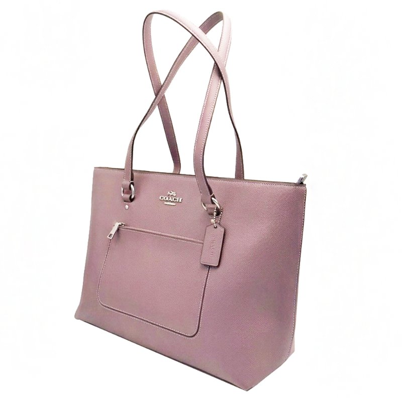 [全新]COACH Station前拉鍊素面防刮牛皮肩背大購物托特包(薰衣草紫)-1