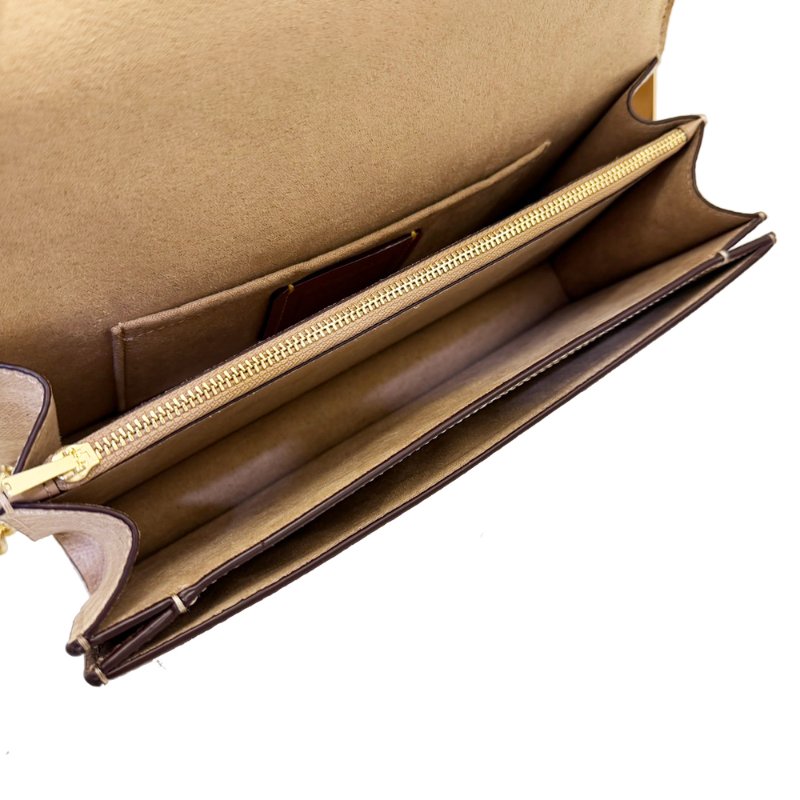 [全新]COACH C LOGO鏈帶斜背兩用掀蓋信封風琴包(米白/奶茶)-4