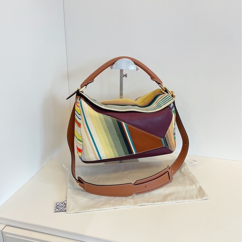 【97新🆕】Loewe限量🧩彩條紋拼接Puzzle幾何包 中號手提包 斜挎包 單肩包