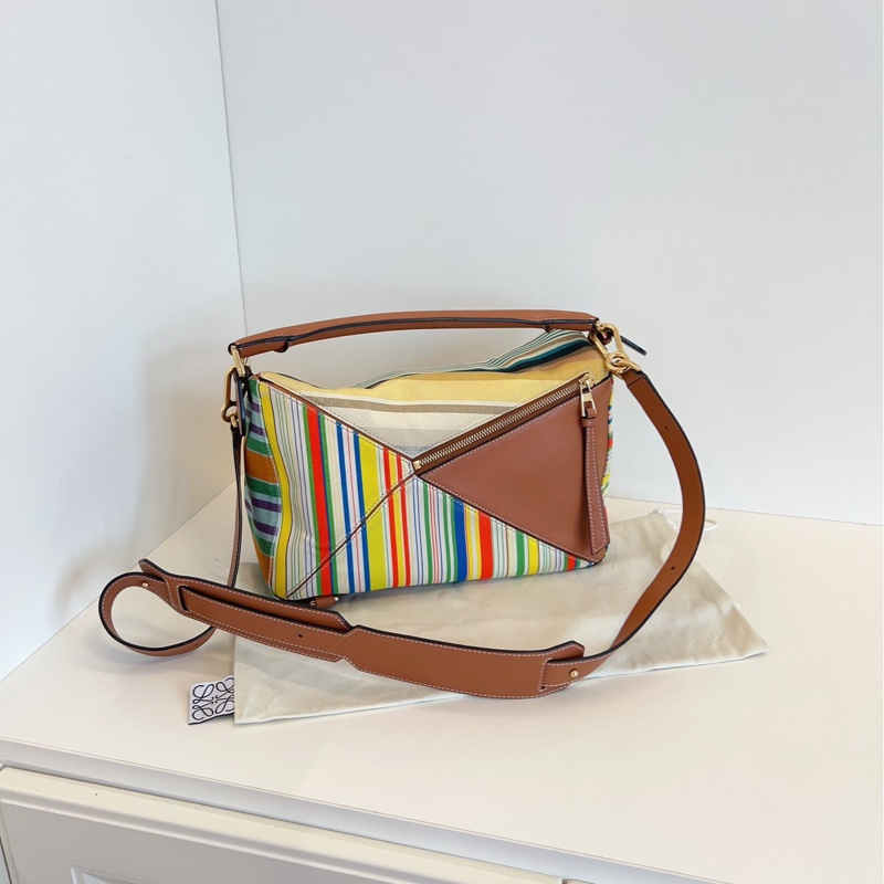 【97新🆕】Loewe限量🧩彩條紋拼接Puzzle幾何包 中號手提包 斜挎包 單肩包-2