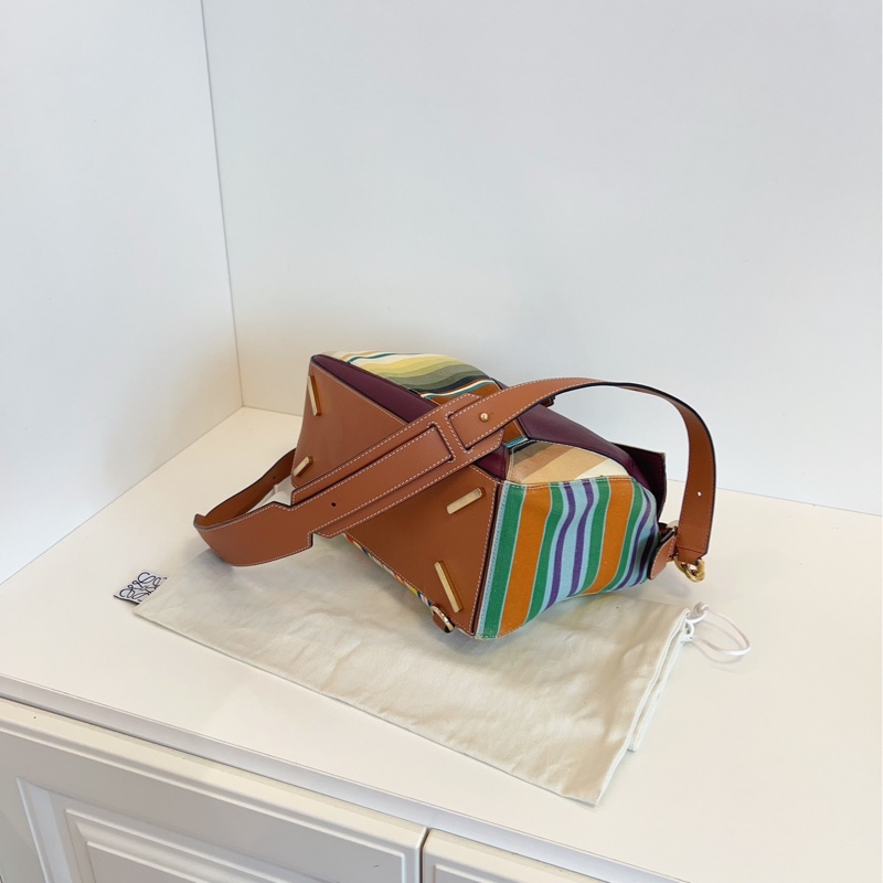 【97新🆕】Loewe限量🧩彩條紋拼接Puzzle幾何包 中號手提包 斜挎包 單肩包-4