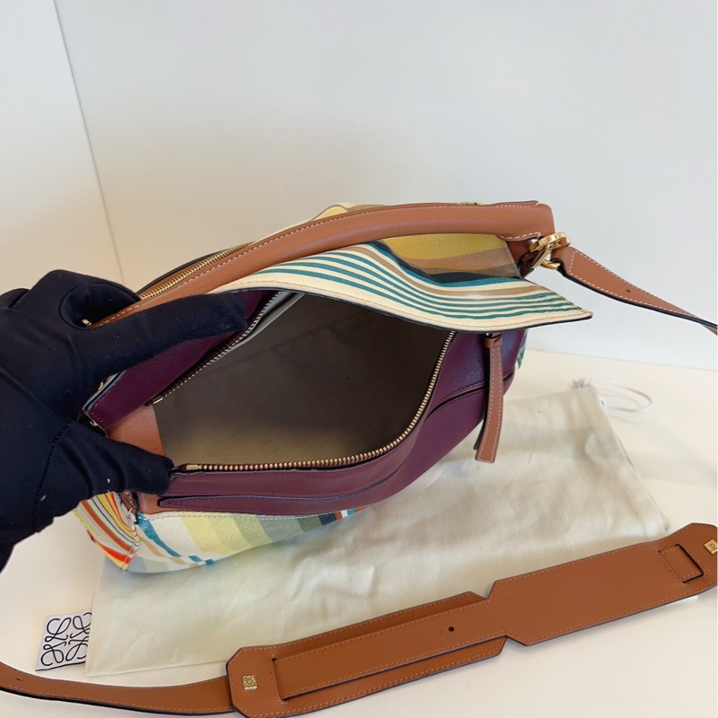 【97新🆕】Loewe限量🧩彩條紋拼接Puzzle幾何包 中號手提包 斜挎包 單肩包-6