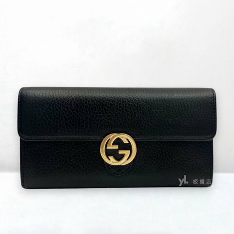 S5391-GUCCI 黑牛皮下蓋GG金屬LOGO長夾615524