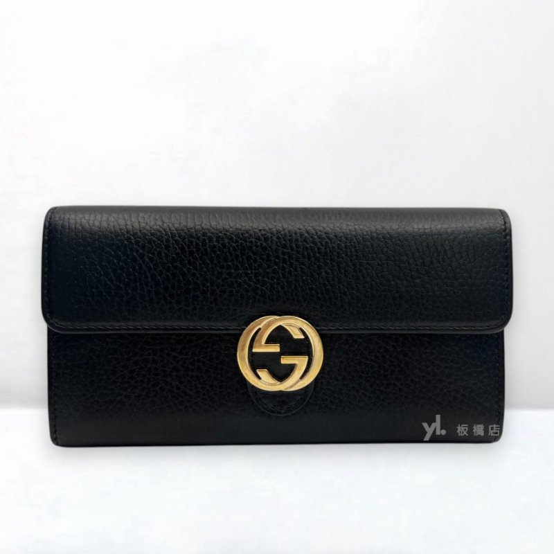 S5391-GUCCI 黑牛皮下蓋GG金屬LOGO長夾615524-0