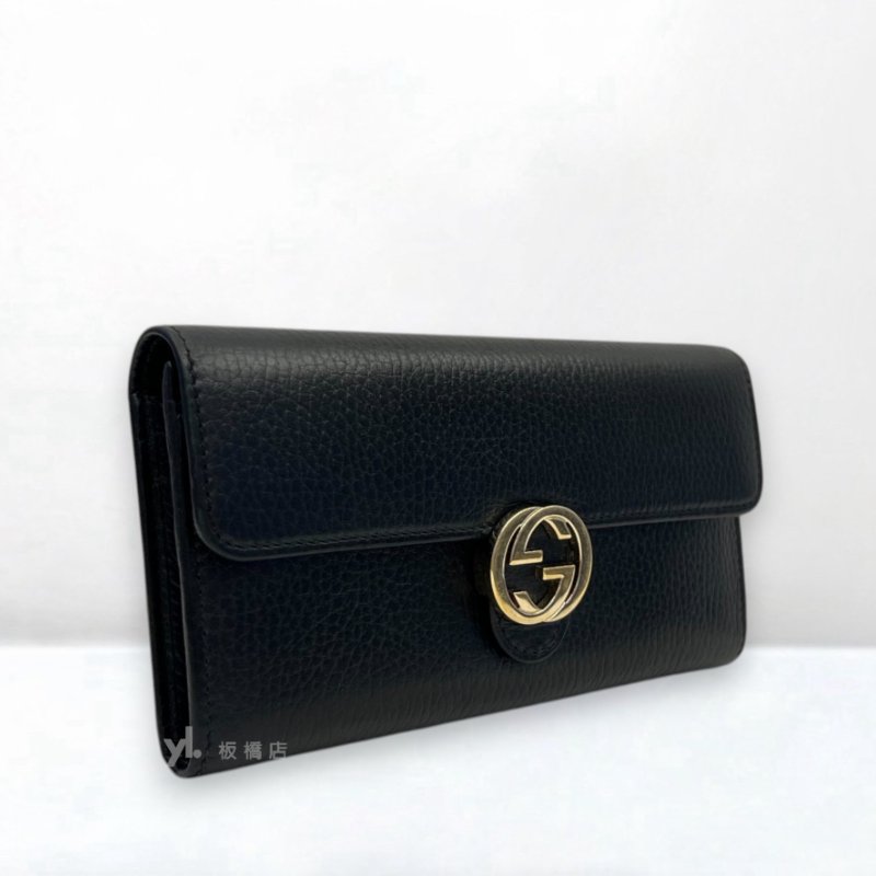 S5391-GUCCI 黑牛皮下蓋GG金屬LOGO長夾615524-1