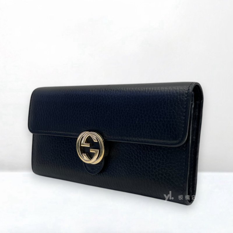 S5391-GUCCI 黑牛皮下蓋GG金屬LOGO長夾615524-2