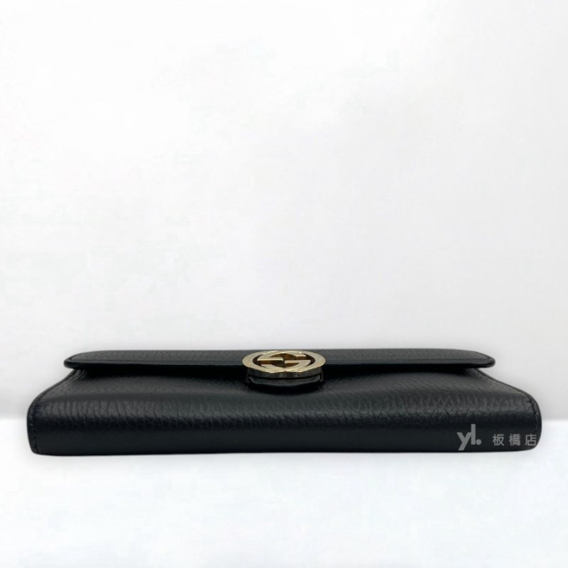 S5391-GUCCI 黑牛皮下蓋GG金屬LOGO長夾615524-4