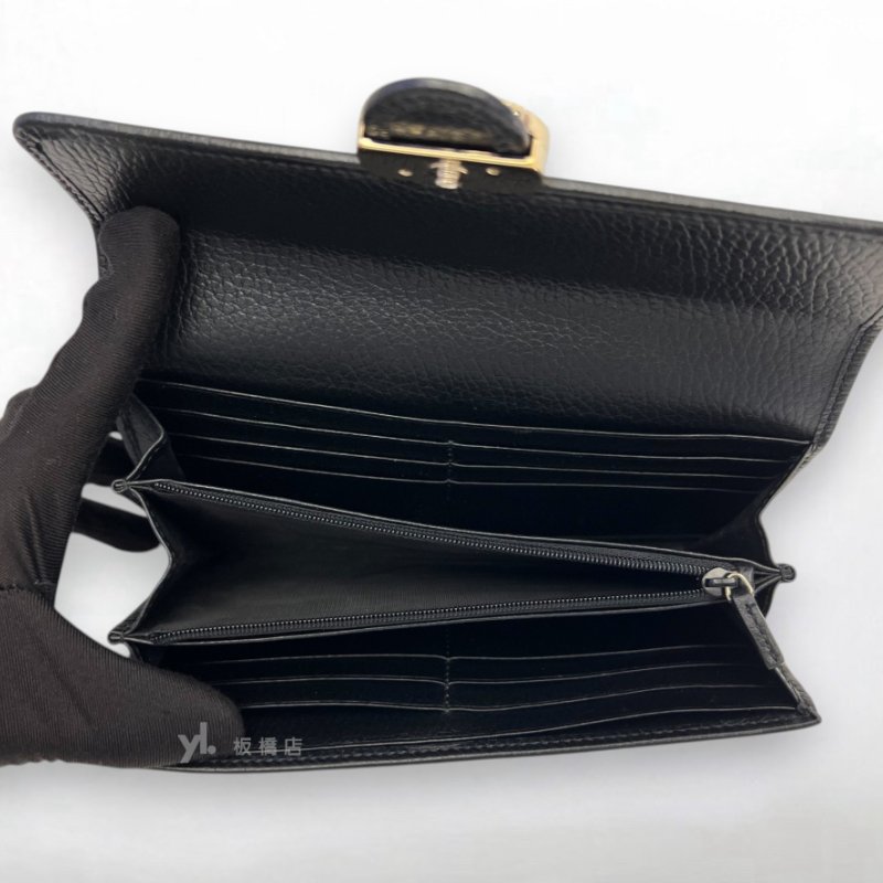S5391-GUCCI 黑牛皮下蓋GG金屬LOGO長夾615524-5