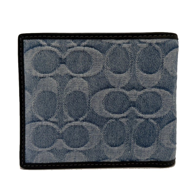 COACH C LOGO牛仔布男款8卡附活動證件夾短夾(丹寧藍)-2