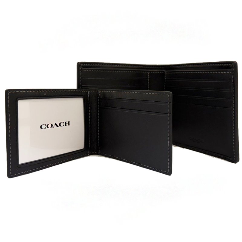 COACH C LOGO牛仔布男款8卡附活動證件夾短夾(丹寧藍)-4