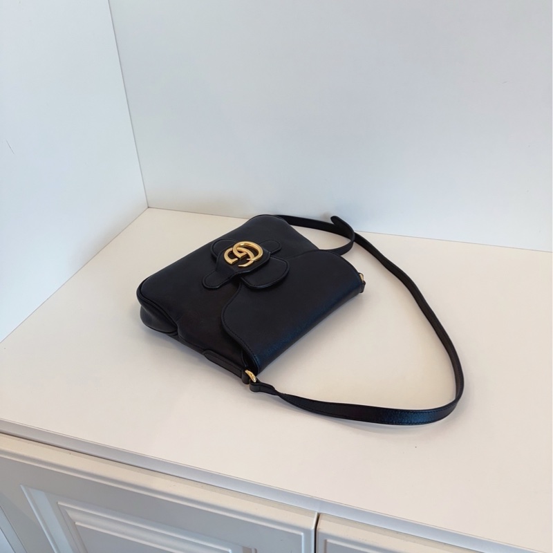 【98新🆕】Gucci 黑金全皮雙G扣郵差包-5
