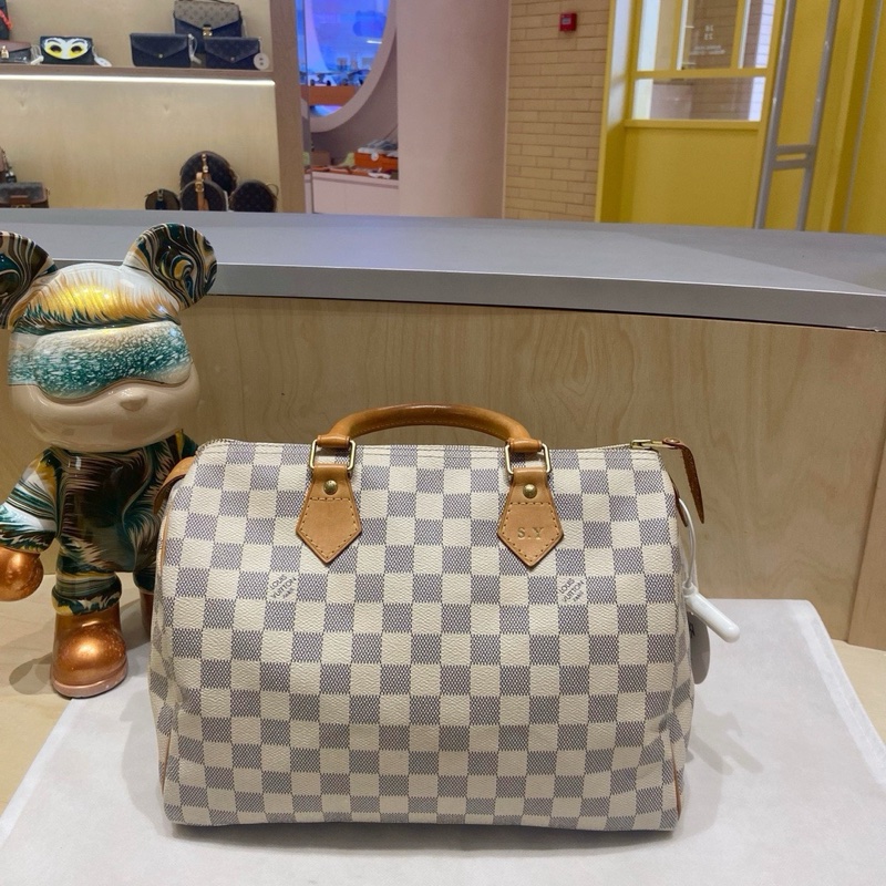 LV 路易威登 speedy30 經典波士頓枕頭包 白棋盤格 無附件-0