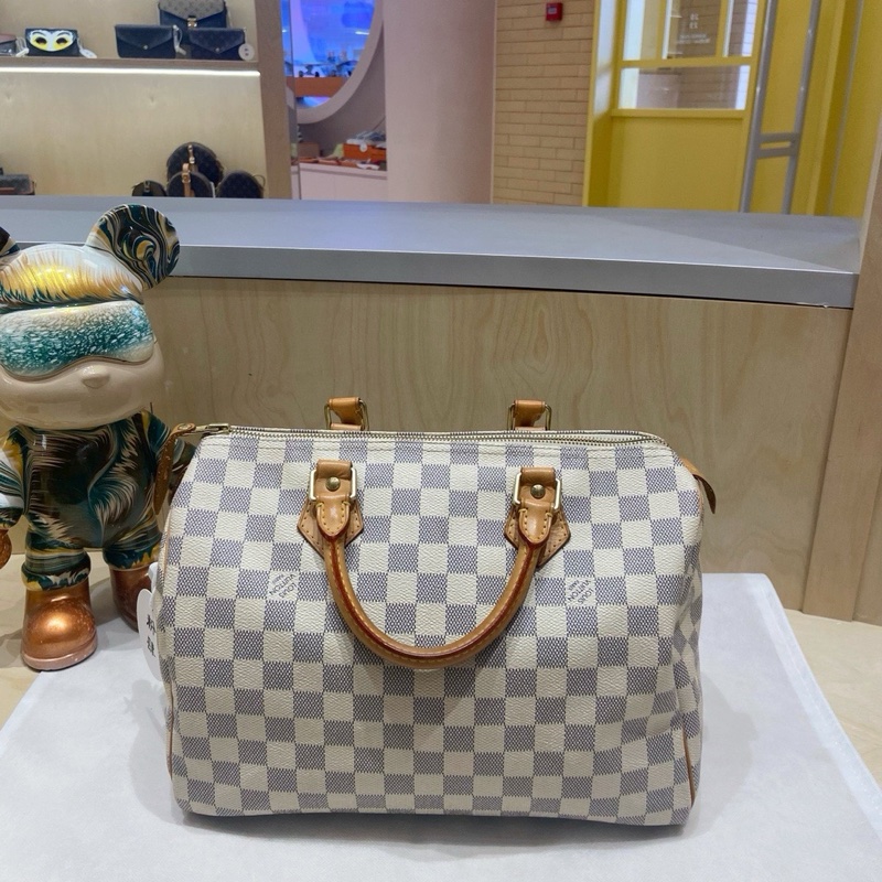 LV 路易威登 speedy30 經典波士頓枕頭包 白棋盤格 無附件-1