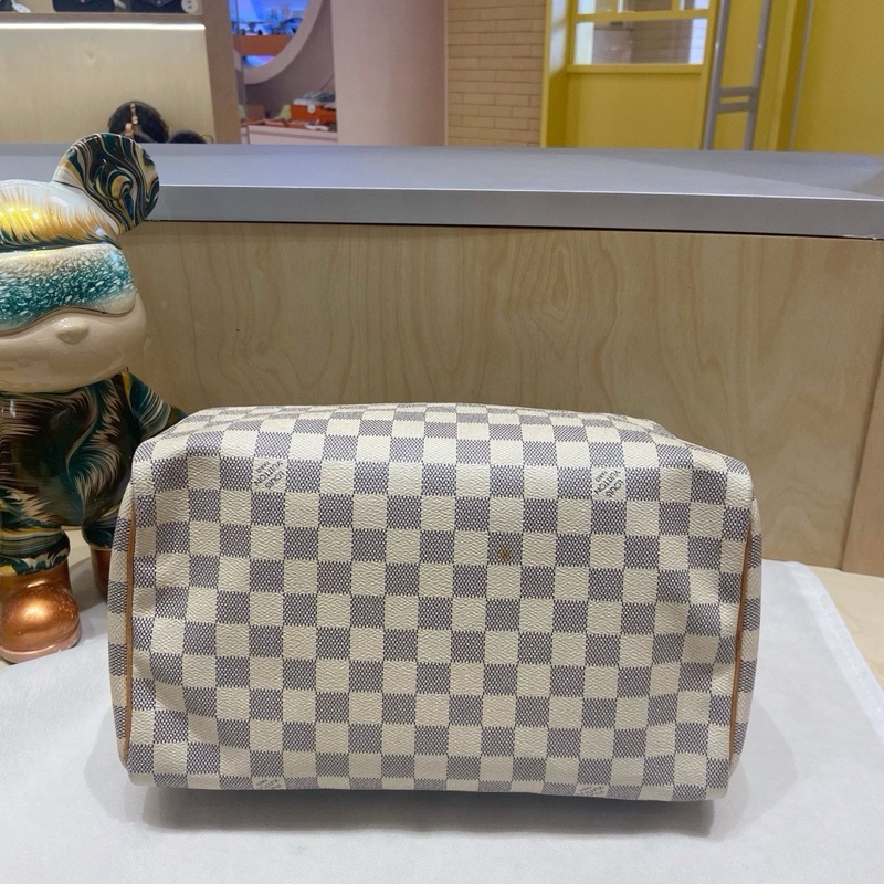 LV 路易威登 speedy30 經典波士頓枕頭包 白棋盤格 無附件-3