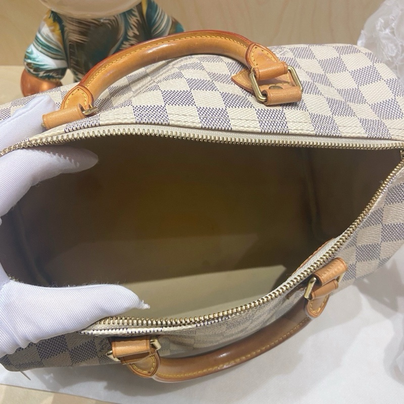 LV 路易威登 speedy30 經典波士頓枕頭包 白棋盤格 無附件-4