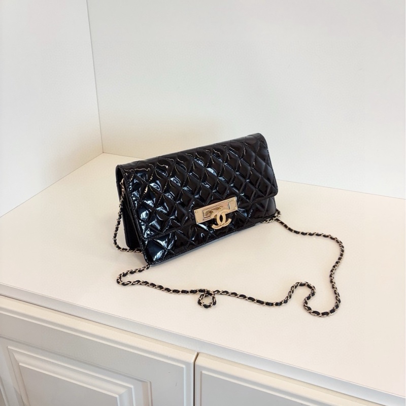 【98新🆕】Chanel  黑金漆皮雙C方扣 法棍鏈條包-2