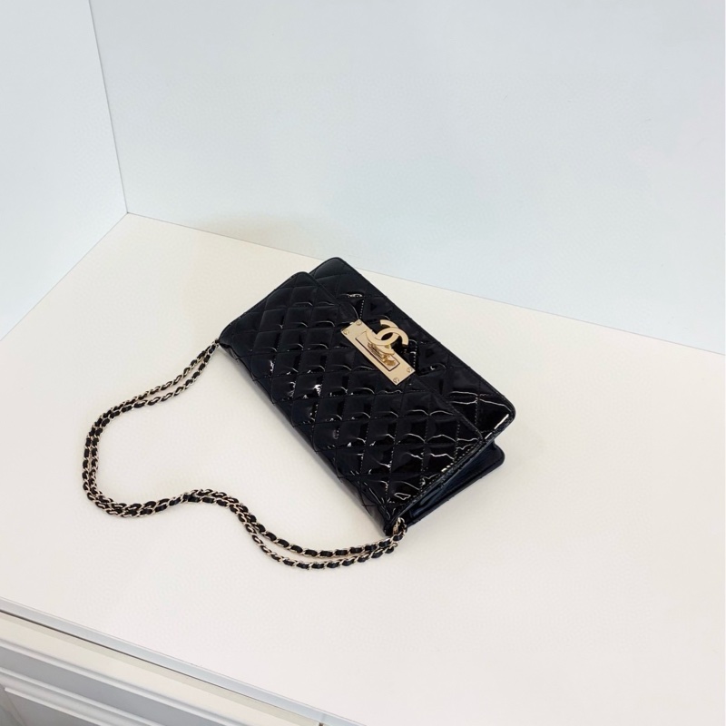 【98新🆕】Chanel  黑金漆皮雙C方扣 法棍鏈條包-4