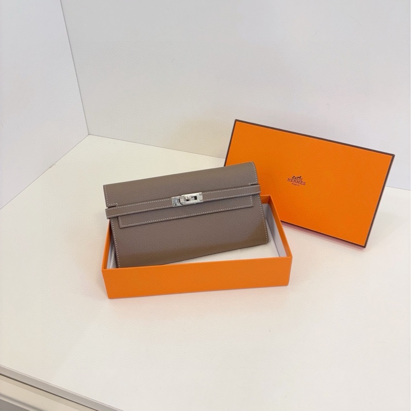 【閒置帶膜🆕】Hermes  kelly long大象灰銀扣長款錢包 可放手機自帶卡槽 c刻 epsom皮-0