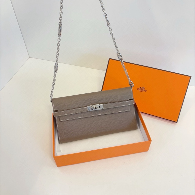 【閒置帶膜🆕】Hermes  kelly long大象灰銀扣長款錢包 可放手機自帶卡槽 c刻 epsom皮-4