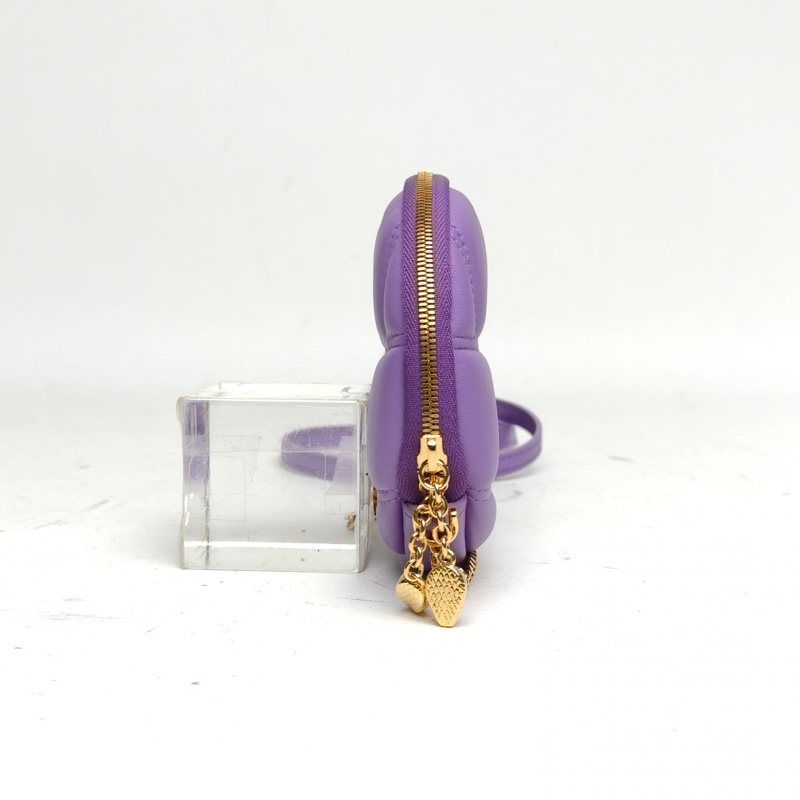 BVLGARI 紫色牛皮金扣蛇頭mini圓餅包零錢包-1