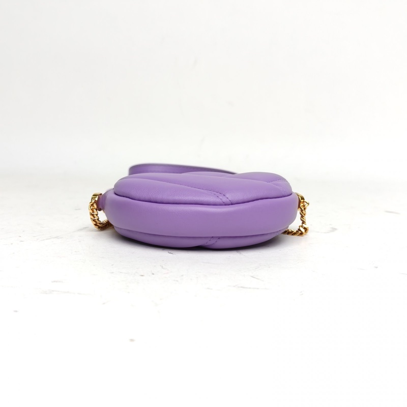 BVLGARI 紫色牛皮金扣蛇頭mini圓餅包零錢包-3