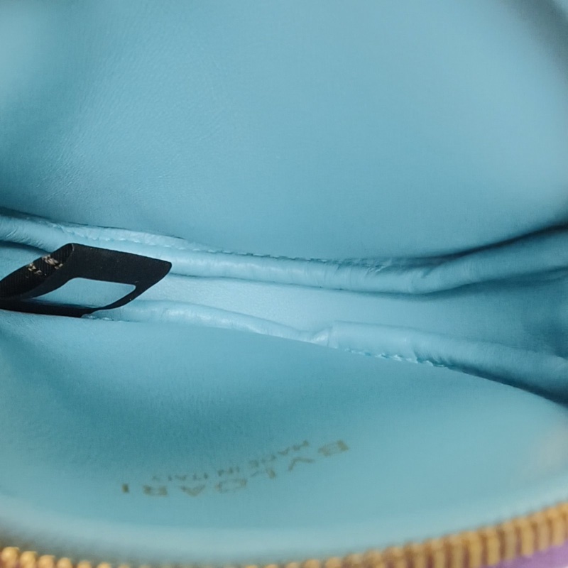 BVLGARI 紫色牛皮金扣蛇頭mini圓餅包零錢包-4