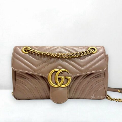 S5396-Gucci Marmont裸粉色金釦中號下蓋斜背包443497