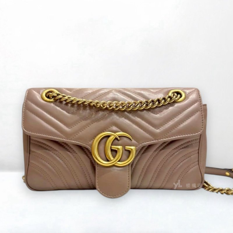 S5396-Gucci Marmont裸粉色金釦中號下蓋斜背包443497-0