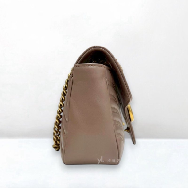 S5396-Gucci Marmont裸粉色金釦中號下蓋斜背包443497-1