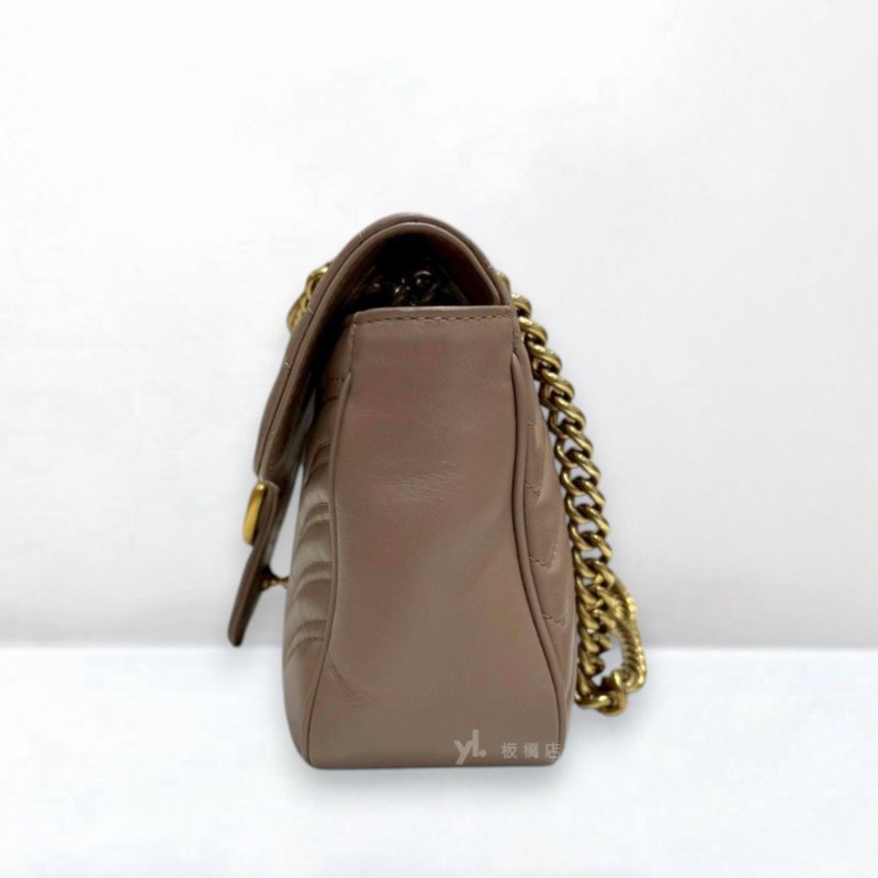 S5396-Gucci Marmont裸粉色金釦中號下蓋斜背包443497-2